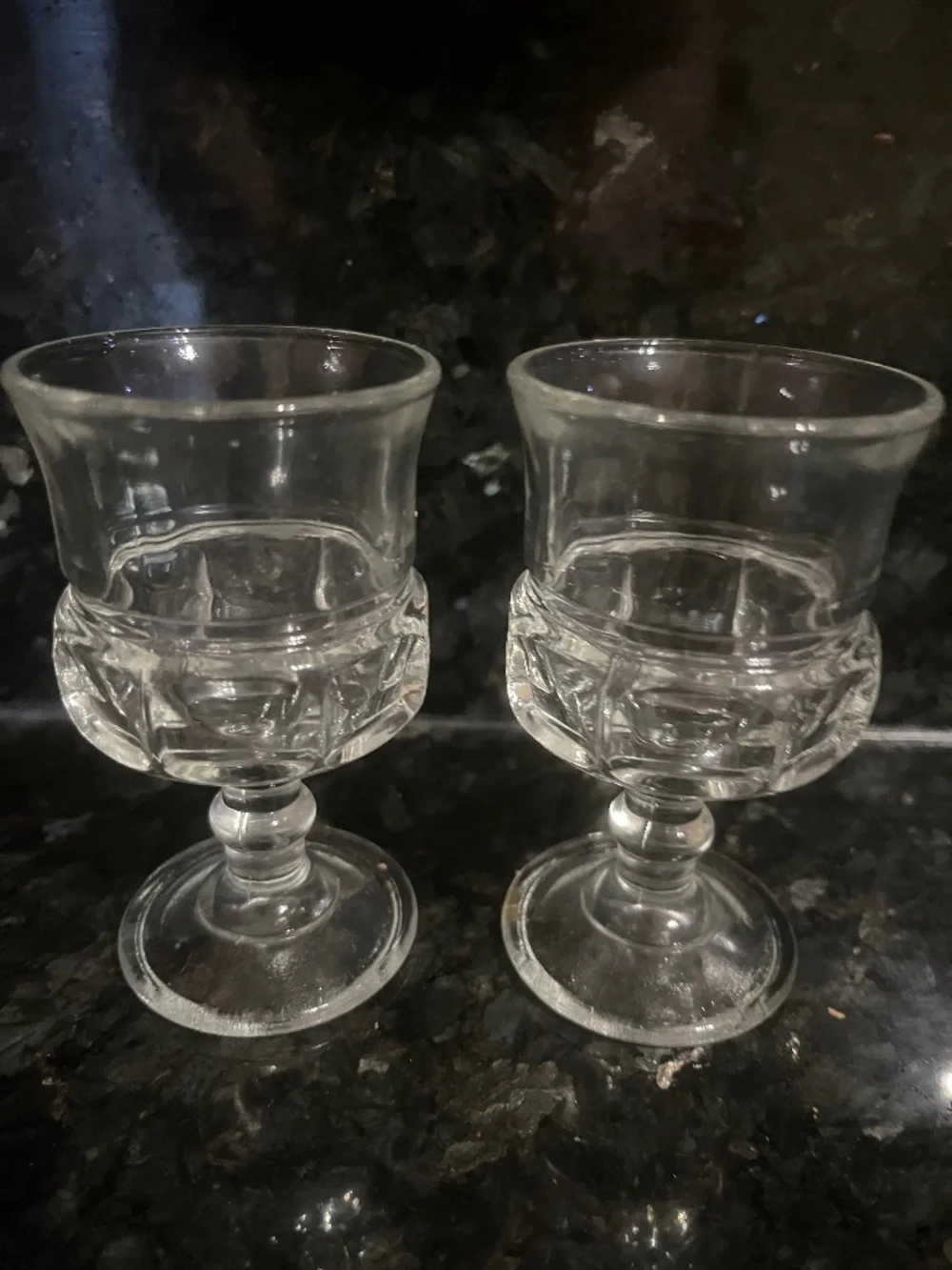 Mid-Century vintage King's Crown pattern cordial/shot glasses